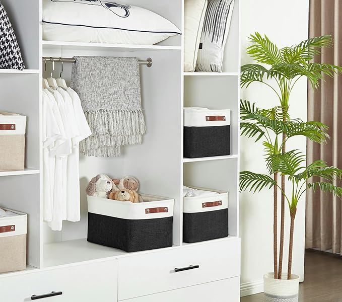 DECOMOMO Storage Baskets for Shelves - Fabric Closet Organizers and Storage Bins, Perfect Baskets for Organizing Closet Toys Nursery (Black and White, XL - 3 Pack)