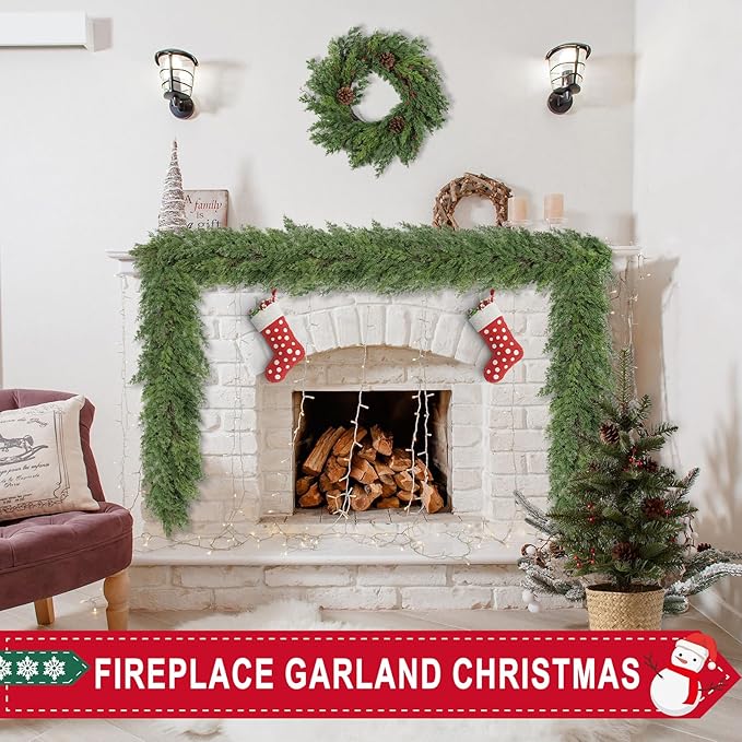 6 Ft Real Touch Christmas Garland,Thick and Lush,Soft Bendable, Lifelike Cedar Garland Realistic, Garlands for Decoration Christmas,Christmas Garland for Mantle,Outdoor Indoor Christmas Decorations