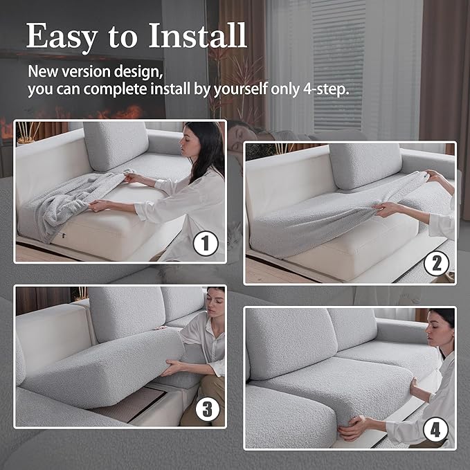 Couch Cushion Covers for Sectional Sofa, Stretch Soft Sofa Slipcovers Washable Wear-Resistant Universal Furniture Protector for Living Room(1 Piece Chair Cover, Light Gray)