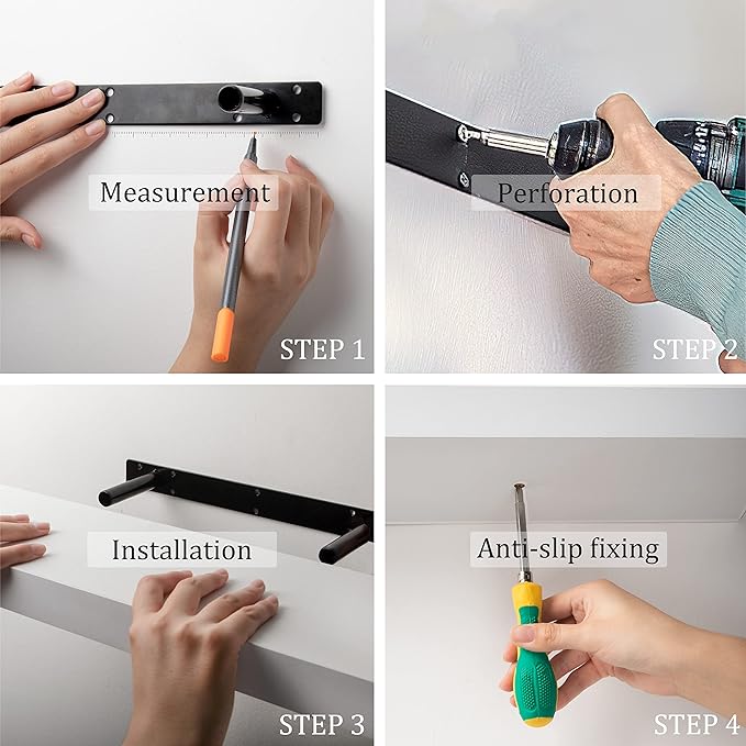 BAMEOS Floating Shelves, White Wall Mounted Wooden Shelves with Invisible Brackets Set of 2, Hanging Wall Shelves Decoration for Bedroom, Bathroom, Living Room and Kitchen