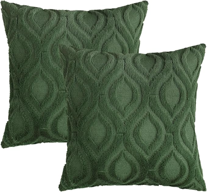 decorUhome Throw Pillow Covers 18x18 Inch Set of 2, Soft Plush Decorative Faux Fur Forest Elf Solid Couch Pillow Covers, Accent Farmhouse Neutral Square Euro Pillow Cases for Sofa Bed Living Room