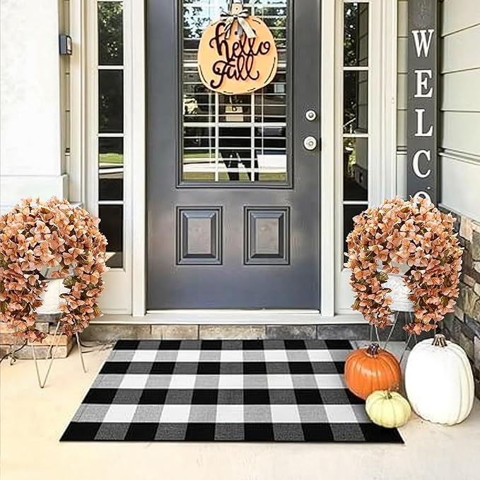 Bougainvillea Artificial Flowers Plants for Outdoors Outside Fall Autumn Decoration, 2 pcs Faux Silk Long Trailing Vines UV Resistant Look Real Brown Fake Flowers for Front Door Porch Planter Urn Yard