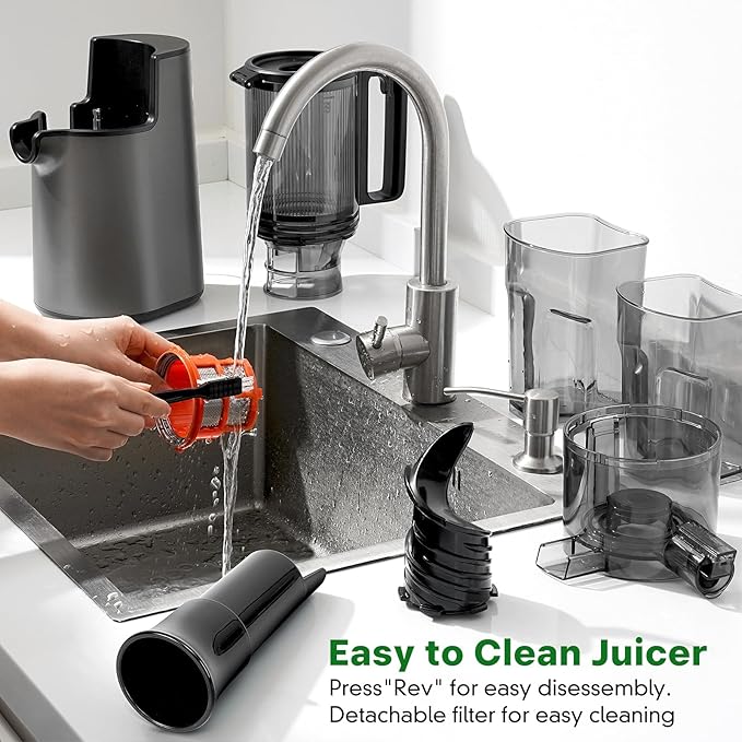 Cold Press Juicer, Juicer Machines with 5.4" Wide Feed Chute for Juice Extractor, Professional Slow Masticating Juicer for Whole Vegetables & Fruits with High Juice Yield, Easy to Clean (Black)