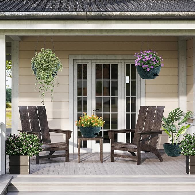 12 Inch Hanging Baskets 2 PC with Chains, Self-Watering Hanging Planters for Indoor Outdoor Plants, Plastic Hanging Flower Pots, Black with Green Speckles