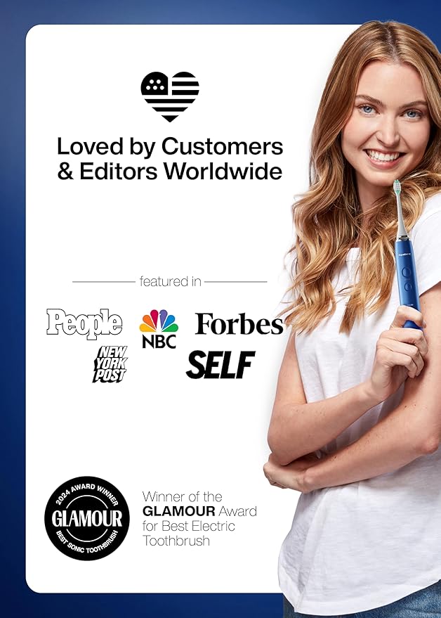 Aquasonic Vibe Series Ultra-Whitening Toothbrush – ADA Accepted Electric Toothbrush - 8 Brush Heads & Travel Case – 40,000 VPM Motor & Wireless Charging - 4 Modes w Smart Timer – Sapphire Blue