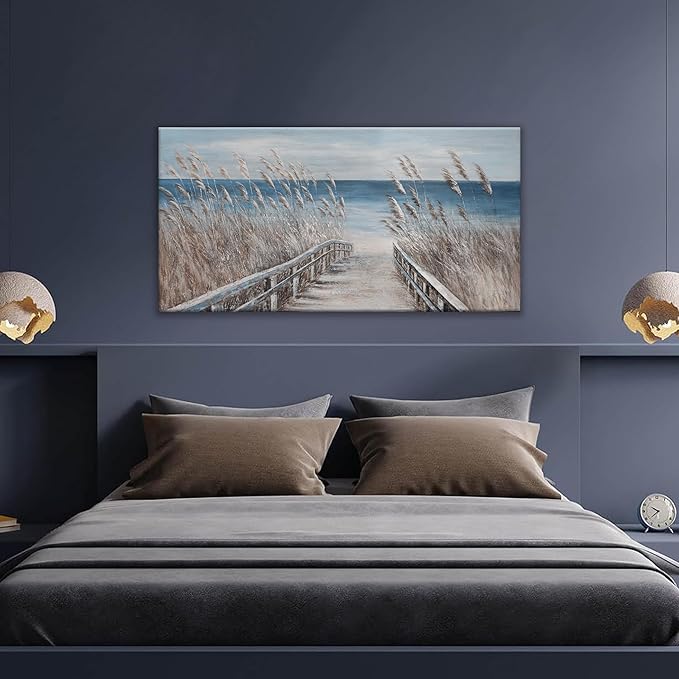 Dimpaga Canvas Wall Art Decor Modern Wall Art for Living Room Landscape Coastal Wall Art Prints Blue Beach Wall Art Decorations Seascape Art Work for Wall Decor Bedroom Office Decor 20" X 40"