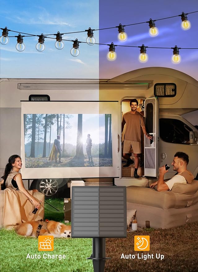 Brightown Outdoor Solar String Lights 34FT - LED G40 Pro Globe Patio Energy Saving with 11 Shatterproof Bulbs, 3 Light Modes Waterproof Hanging Lights for Christmas Outside Garden Backyard Party Decor