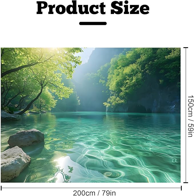 BSFHH Nature Tapestry Forest Tree Sea Cave Wall Hanging, Stream Through Rainforest Landscape Wall Art Tapestry for Bedroom Living room (Lake View, 79"×59", Unframed)