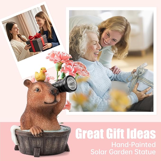 Capybara Solar Garden Statue β Funny Outdoor Resin Animal Decor with Flashlight & Duck β Waterproof Yard Lawn Ornament with LED Light β Solar Powered Figurine for Patio, Porch, Landscape