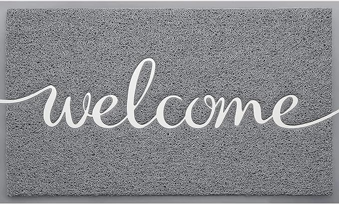 FireProof Outdoor Indoor Welcome Mat, Long-lasting Non-Slip and Easy to Clean Rectangular Entrance Mat, Grey (30 x 17.5) For High Traffic Areas