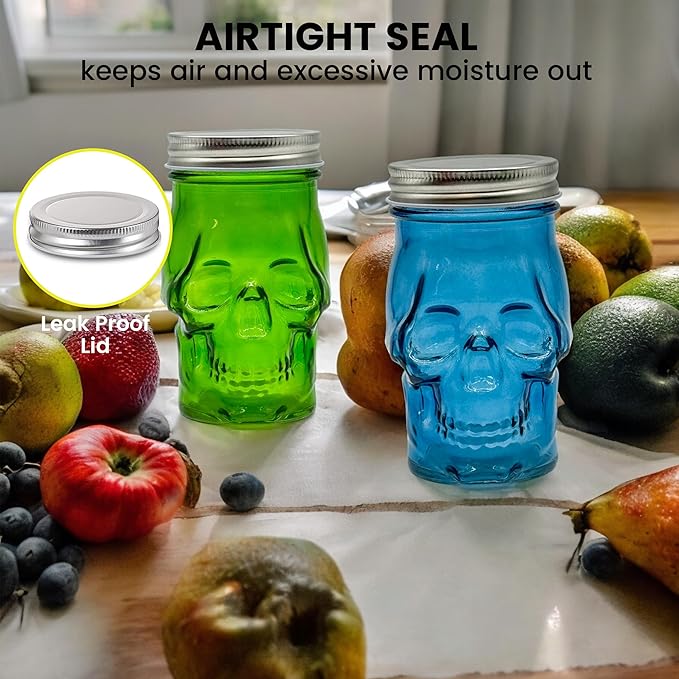 Generic 14 oz Colorful Skull Glass Mason Jar – Mix & Match 7 Vibrant Colors, Large & Durable! (Yellow)