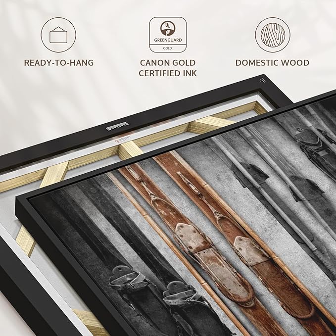 ElephantStock Ski Collection Wall Art - Horizontal Framed Canvas - 1-Piece Bathroom Wall Decor - Photography sports Canvas Print - Brown and Black Decor for Wall - 25" X 17"