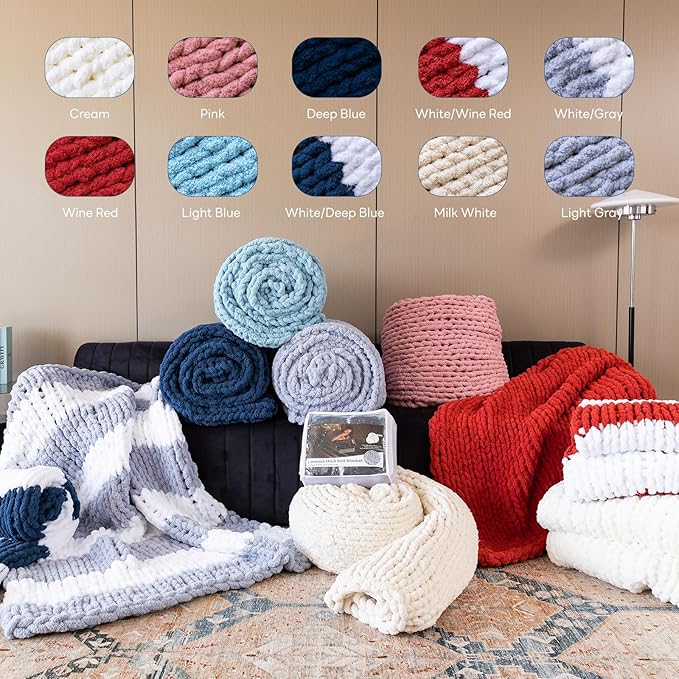 Chunky Knit Blanket - Luxury Soft Cozy 60 * 80 Throw Blanket,100% Woven Blanket Rope Knot Throw Blanket for Couch, Sofa, Home Decor, Gift - Machine Washable(Grey)