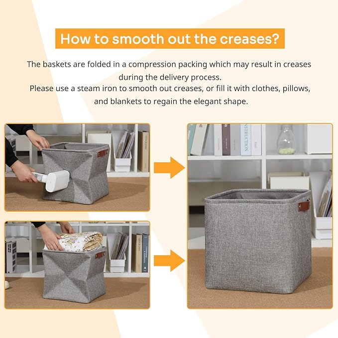 DULLEMELO Square Storage Cubes Baskets for Gifts Empty, 11 inch Cube Stroage Bins Linen Closet Organizers and Storage Baskets for Toy Nursery Shelves Bedroom Storage(4 Pack - 11" Grey)