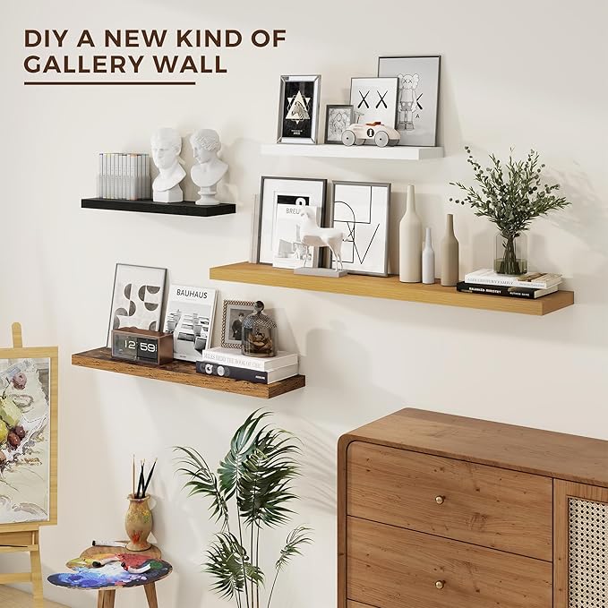 48 inch Floating Shelves for Wall Large Wall Mounted Shelves with Invisible Brackets, White Long Shelves for Bathroom, Living Room, Kitchen, Office, 48x9.1 inch deep Set of 2