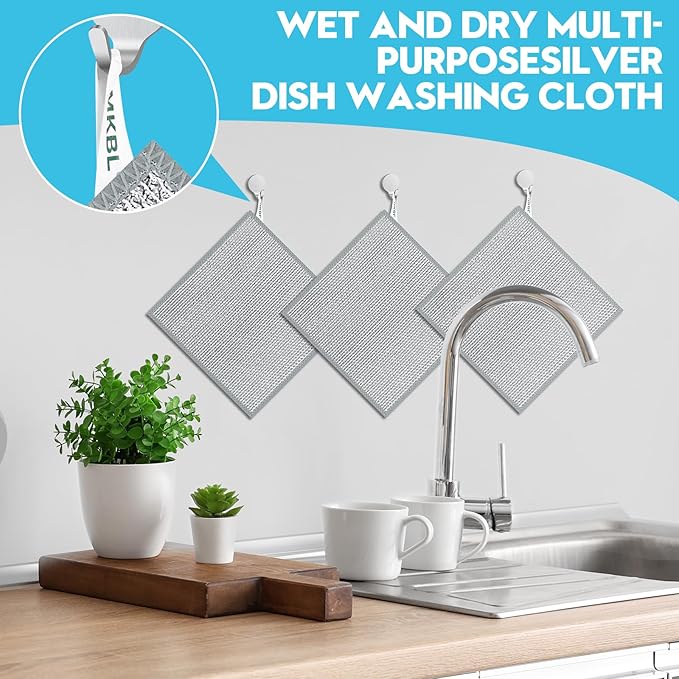 10 Pcs New Upgraded 3 Layers Non Scratch Wire Dishcloth, Multipurpose Wire Dishwashing Rags, Wet & Dry for Cookware, Sinks, Dishes, Stoves & Fireplaces 9.87“ x 9.87”