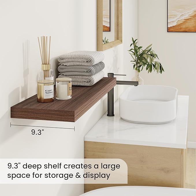 Fun Memories Floating Shelves for Wall, 30 Inch Rustic Wood Wall Mounted Shelves for Bathroom, Bedroom, Kitchen, Living Room, Deep Floating Shelves for Storage & Home Decor (Walnut, Set of 2)