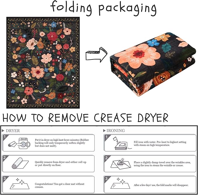 Area Rugs 8x10 Rug for Living Room Clearance Washable Boho Area Rug Non Slip Floral Vintage Low Pile Large Rug for Living Room, Bedroom, Farmhouse, Dining Room, Kids Playroom(Black)