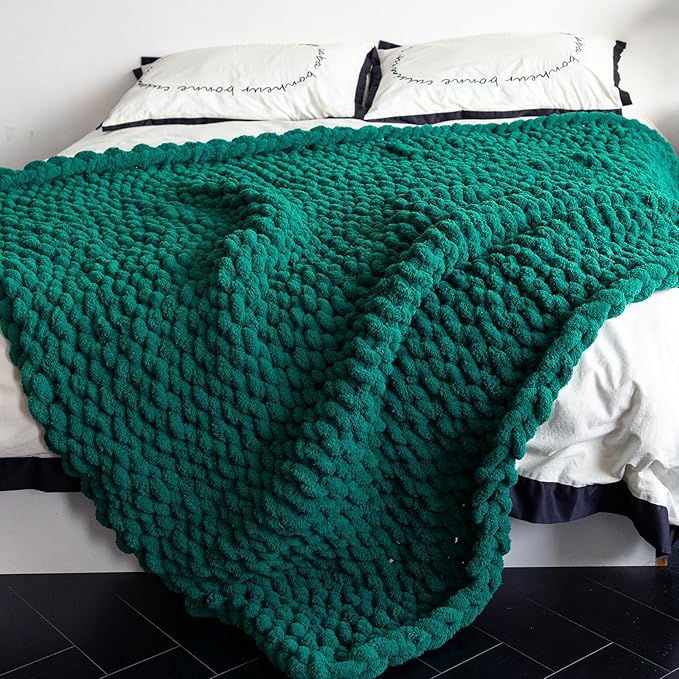 Chunky Knit Blanket - Luxury Soft Cozy 40 * 50 Throw Blanket,100% Woven Blanket Rope Knot Throw Blanket for Couch, Sofa, Home Decor, Gift - Machine Washable(Blackish Green)