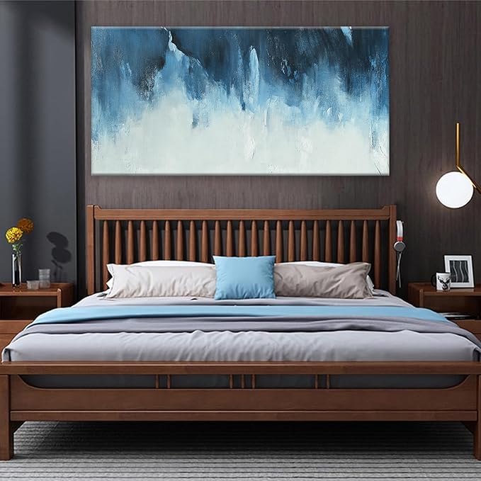 Canvas Wall Art Decor Large Wall Art Pictures For Living Room Abstract Art Work Decoration White Blue Wall Art Decor Abstract Wall Art Paintings Prints for Bedroom Office Kitchen Wall Decor 29" x 58"