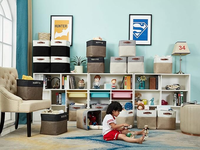 DECOMOMO Storage Cubes, 11x11 Cube Storage Bins, Baskets for Shelves (Black & White, Cube 11" - 4 Pack)