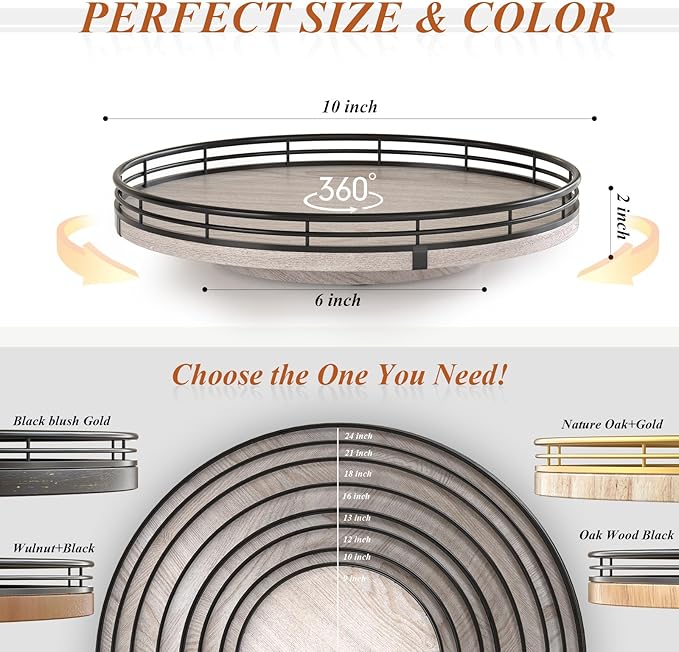 10" Oak Bathroom Vanity Tray Turntable for Perfume Candle, Round Wooden Decorative Tray for Kitchen Sink Countertop Organizer, Bathroom Counter Organizer for Skincare Makeup, Rustic White