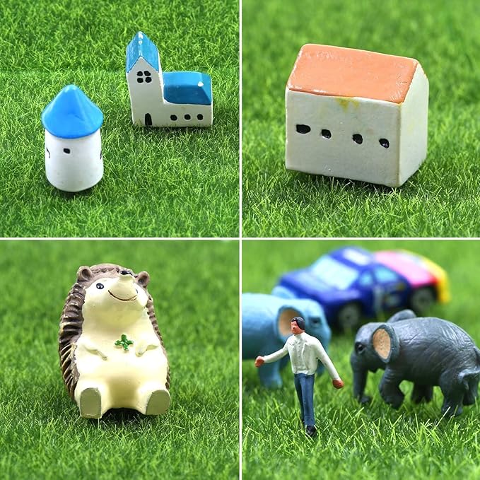 Elcoho 6 Pieces Fake Grass for Crafts Fairy Garden 6 x 6 Inches Artificial Garden Grass for Miniature Ornament Dollhouse DIY Decoration