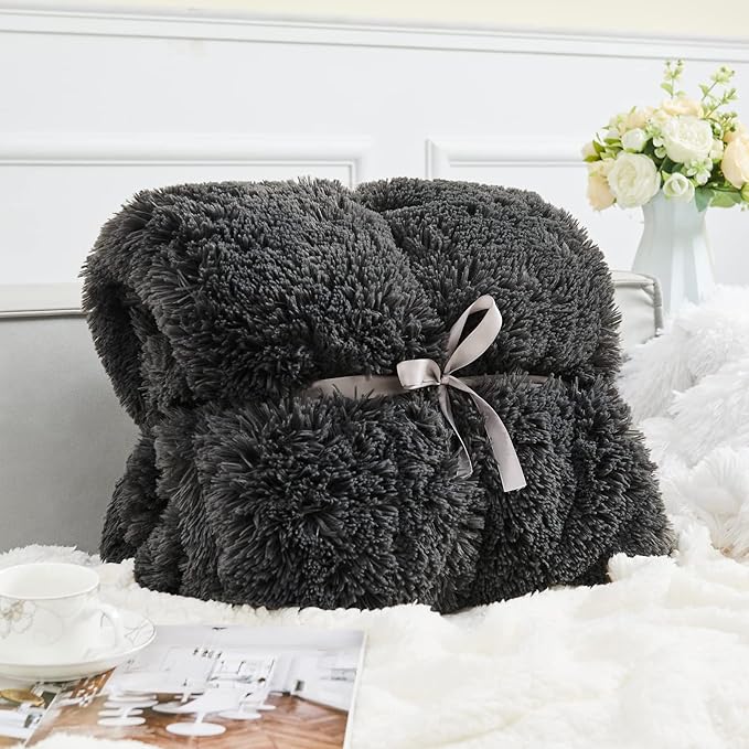 GONAAP Fuzzy Faux Fur Throw Blanket Dark Grey Super Soft Cozy Plush Fuzzy Shaggy Blanket for Couch Sofa Bed (Dark Grey, Throw(50"x60"))