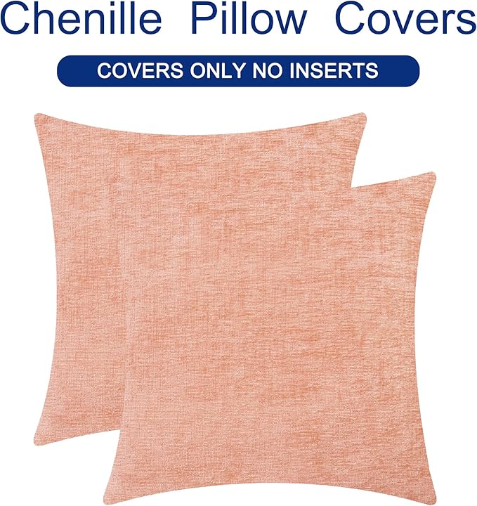 CaliTime Throw Pillow Covers Decorative 22 X 22 Inches Pack of 2 Cozy Chenille Cushion Cases for Couch Sofa Bed Living Room Home Dusty Pink