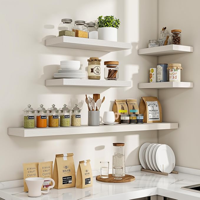 36 Inch Floating Shelves, 36"x9.25"x1.5" Inch Deep Floating Shelves for Wall, Wooden Shelves for Bathroom, Bedroom, Living Room, Cream White Oak