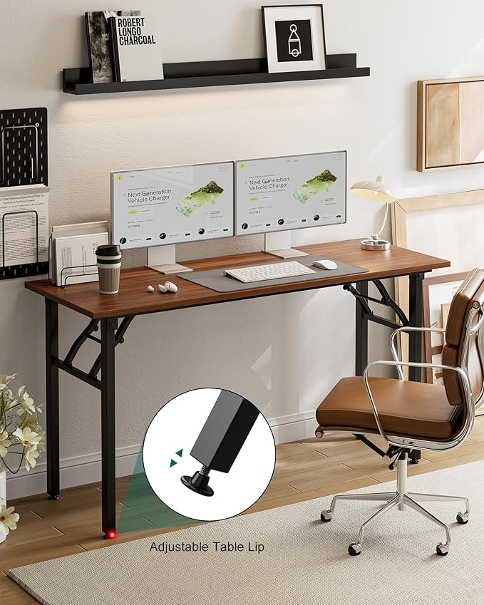 Frylr Small Folding Computer Desk β Portable 55.1 Inch Foldable Laptop Table, Collapsible and Compact for Easy and Fast Setup, Lightweight for Small Spaces, Home Craft and Study Use, Dark Walnut