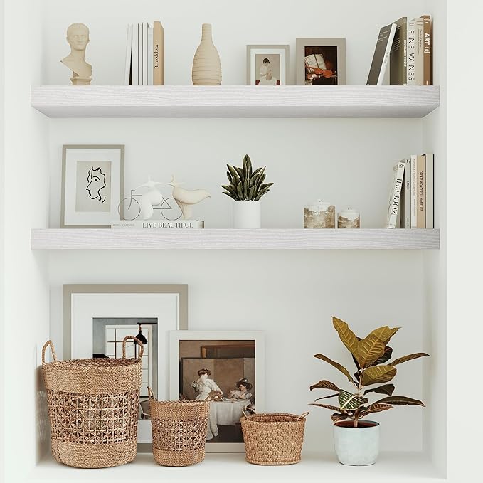 10 inches Deep Floating Shelves 36 inch Long, Wall Shelves Heavy Duty 70 lbs for Bedroom, Bathroom, Living Room, Kitchen, Office, Modern Shelf Home Decor with Invisible Bracket, White