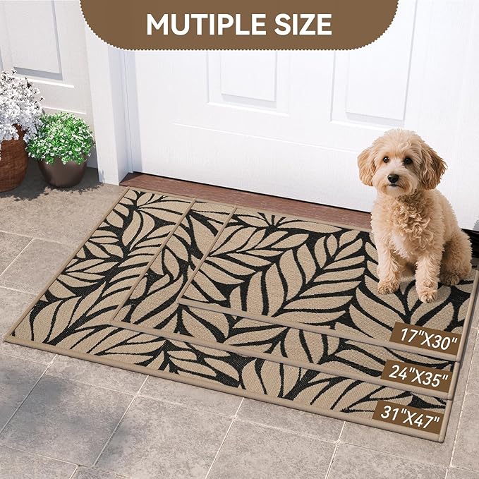 Front Door Mat Indoor Outdoor Entrance, 31''x47'' All-Season Waterproof Welcome Mat, Heavy Duty Non-Slip Rubber Backing, Patio Porch Doormat, Low Profile, Trap Dirt and Moisture, Brown