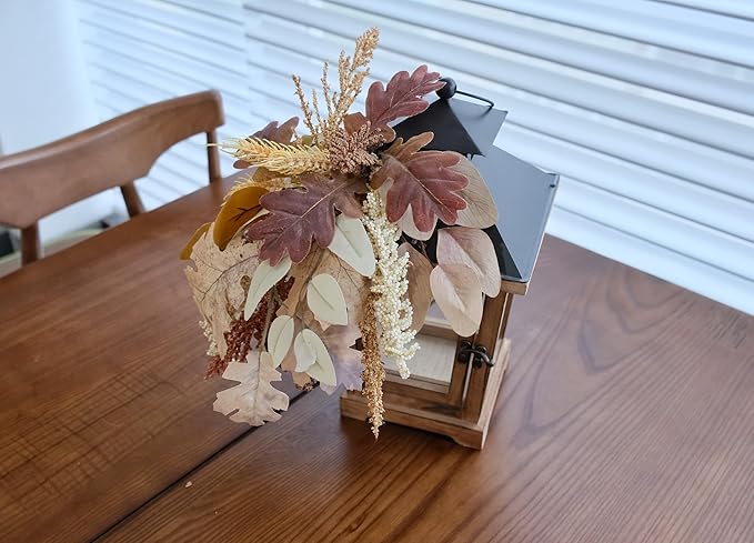 Fall Themed Decorative Wooden Hurricane Candle Lantern - Candle Holder Fall Decor for Home Farmhouse Indoor Outdoor Table Shelf - 14" Tall