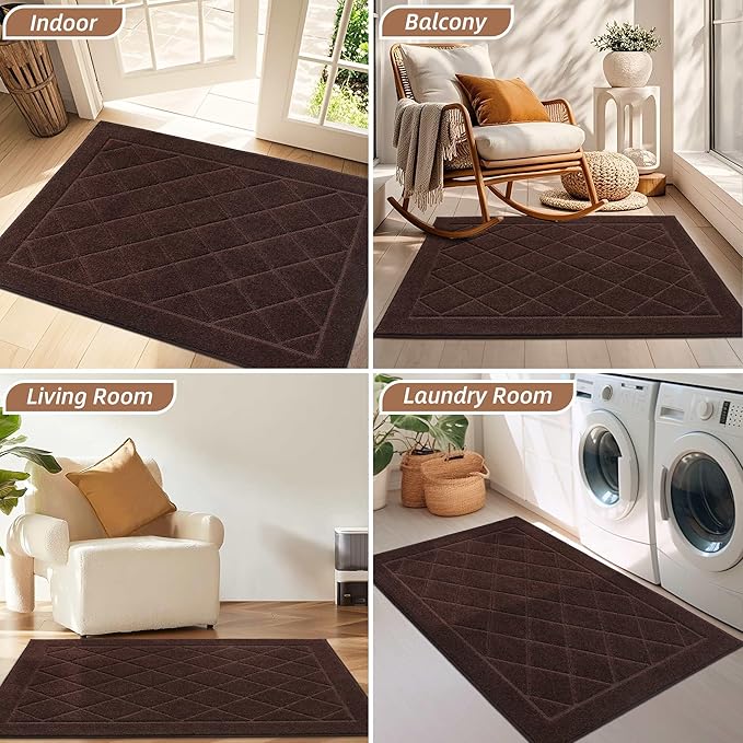 BEQHAUSE Dirt Trapper Door Mat 36" x 60", Doormat Non-Slip Entryway Rugs Washable, Dog Door Mat Stain Resistant and Absorbent Welcome Floor Mat for Front Back Door, Muddy Wet Shoes & Paws, Brown