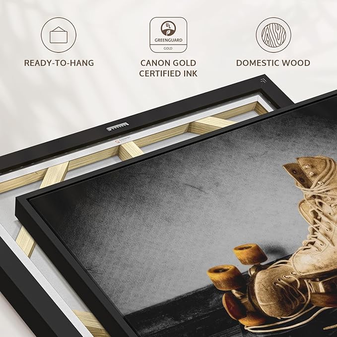 ElephantStock Vintage Skates Pop Wall Art - Horizontal Framed Canvas - 1-Piece Living Room Wall Decor - Sport Photography Canvas Print - Beige and Black Decor for Wall - 13" X 9"