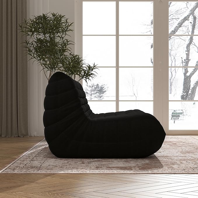 Bean Bag Chair, Loveseat Fireside Chair Bean Bag Sofa Large Bean Bag Chair for Adults, 2 Seater Bean Bag Chairs for Teens with High Density Comfortable Foam, Bean Bag for Living Room, Bedroom (Black)