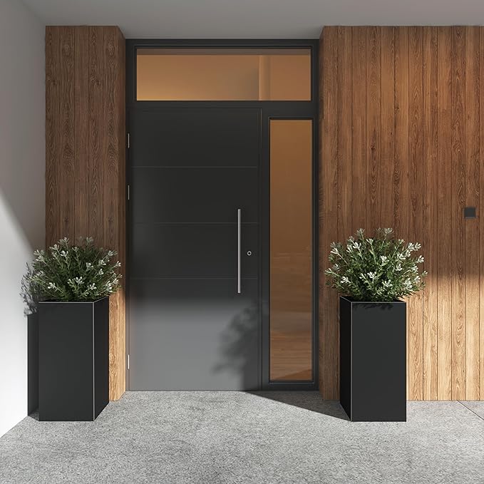 Galvanized Steel Metallic Heavy Planter for Outdoor Plants Metal Planters Box 14"x14"x30" Spliced Flower Planter with Partitions for Outside,Indoor,Garden (Black, 14 * 14 * 30)