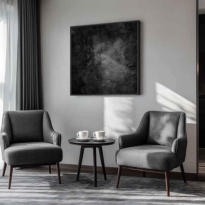 Framed Black Abstract Wall Art, Modern Canvas Prints Paintings Artwork for Walls, Square Minimalist All Black Pictures for Living Room, Hallway, Fireplace, Bedroom, Office, Bathroom Wall Decor