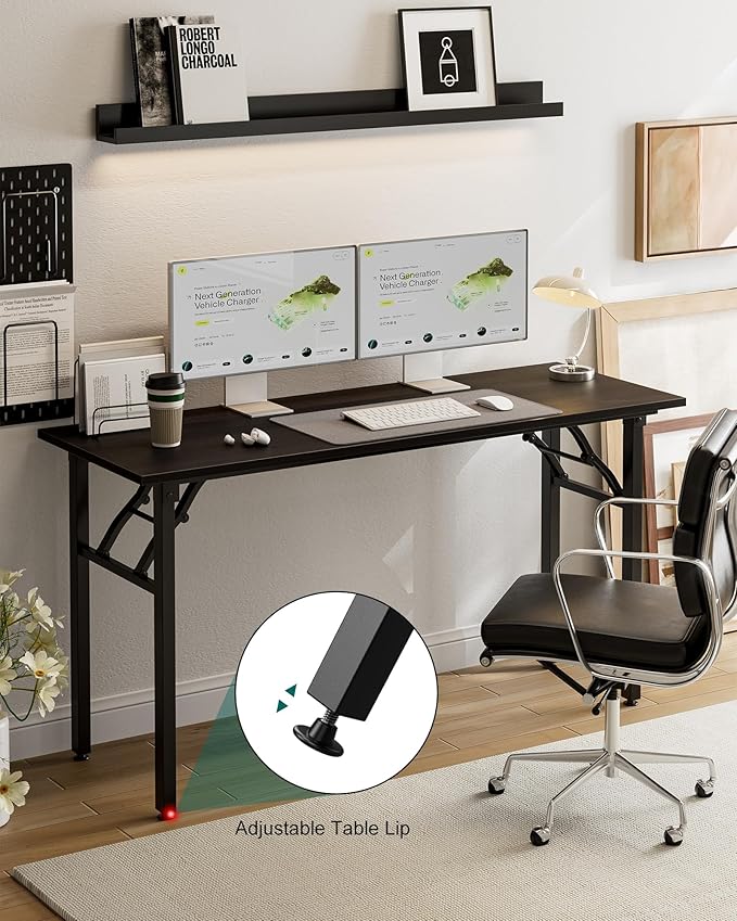 Frylr Small Folding Computer Desk β Portable 55.1 Inch Foldable Laptop Table, Collapsible and Compact for Easy and Fast Setup, Lightweight for Small Spaces, Home Craft and Study Use, Charcoal Wenge