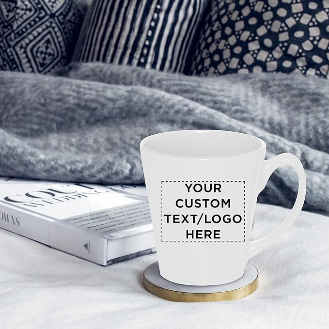 DISCOUNT PROMOS Custom Glossy Ceramic Latte Coffee Mug 12 oz. Set of 50, Personalized Bulk Pack - Perfect for Tea, Espresso, Cappuccino, Hot Cocoa - White