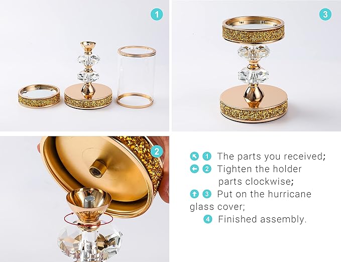 Candle Holder, Pillar Candle Holders, Crystal Candlesticks Holder for Wedding, Parties, Events, Chirstmas,Home Decor, Table Centerpieces CH028D (L)