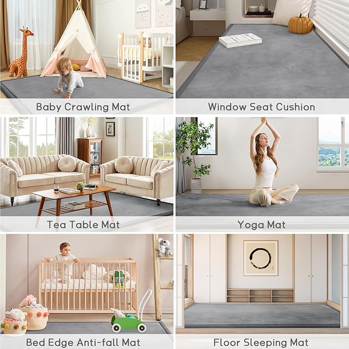 Baby Play Mat for Floor Tummy Time Mat Nursery Rug Muscle Mat Area Rug Playroom Rug Tatami Mat 6'7"x4'11" Memory Foam 1.3" Thick Crawling Mat for Babies,Toddlers, Infants, Kids,Floor Mat(Grey)