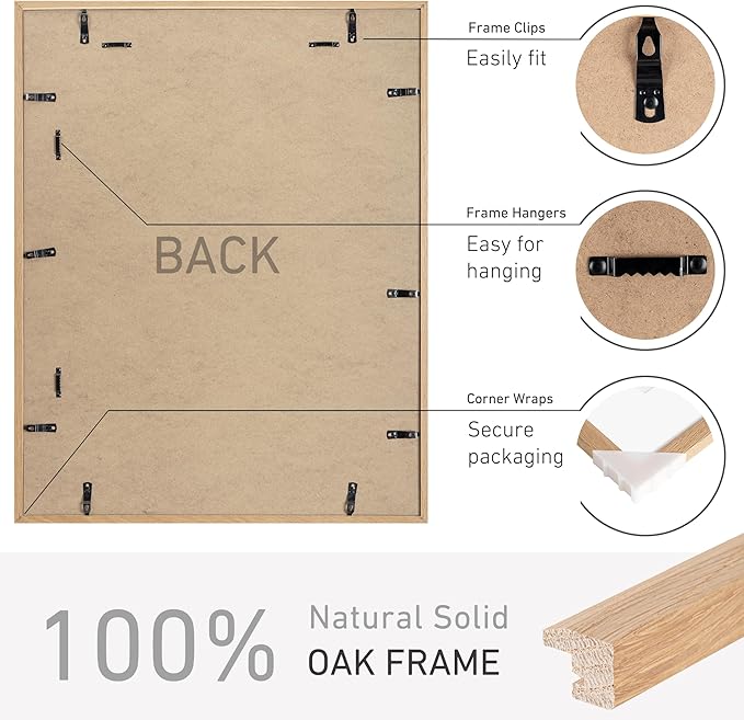 22x28 Poster Frame Set of 2 Natural Solid Oak Photo Frames with 18x24 Removable Mat Wall Hanging Large Handcrafted Frame with HD Plexiglass Wall and Tabletop Display Large Picture Frame