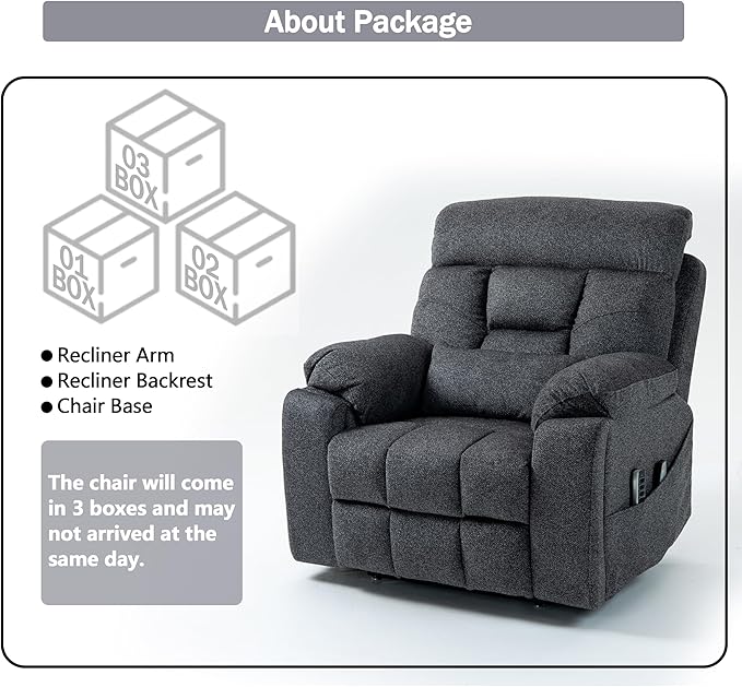 4 OKIN Motor Power Lay Flat Lift Recliner Chair for Elderly Adults Oversized Recliners with Massage Heat, Adjustable Head-Back-Lumbar-Leg-Support, Extended Footrest, 2 Cup Holders