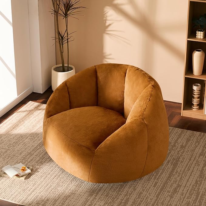 Giant Bean Bag Chair for Adults - Comfy Plush Round Shell Soft Reading Chair, Oversized Cozy Lounge Floor Sofa Accent Chair, Mini Couch for Living Room, Bedroom & Game Rooms, Orange