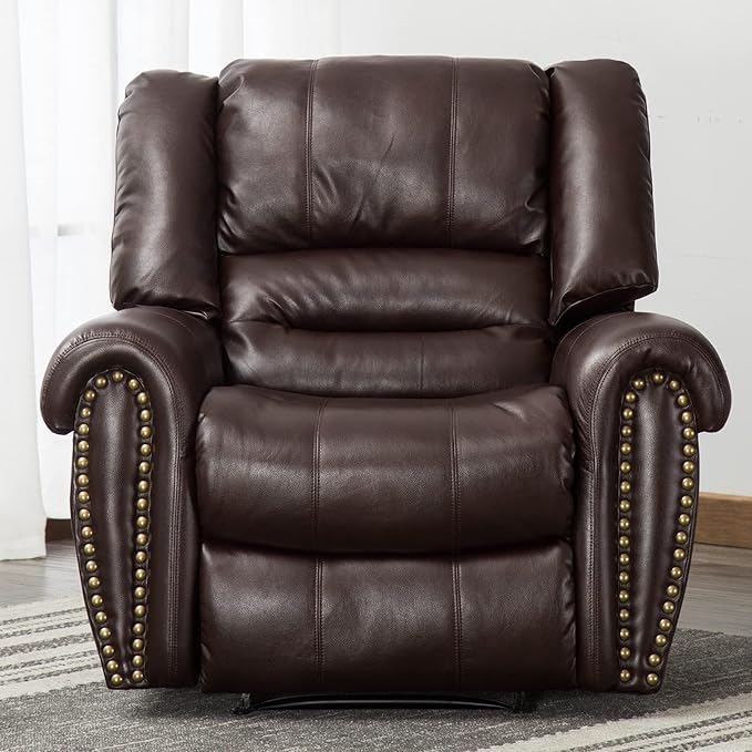 CANMOV Leather Recliner Chair Set of 2, Classic and Traditional Manual Recliner Chair with Comfortable Arms and Back,Manual Single Recliner Sofa for Living Room, Brown