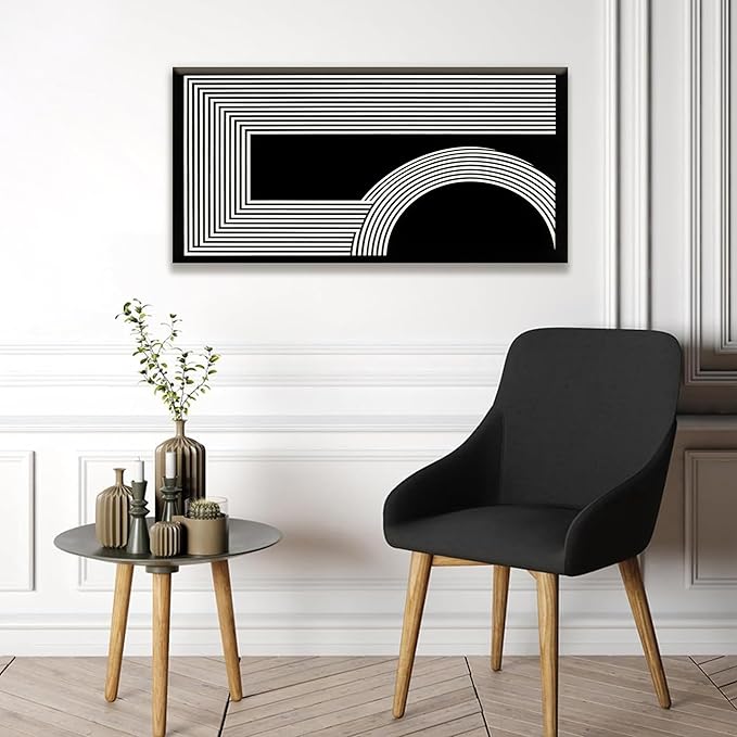 Abstract Wall Art Modern Canvas Art Wall Decor Minimalist Wall Art Geometric Line Canvas Artwork Print Paintings Black And White Wall Art Modern Picture For Bedroom Art Office Home Wall Decor 20"X 40"