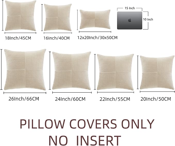 Fancy Homi 2 Packs Tan Samll Decorative Throw Pillow Covers 14x14 Inch with for Couch Bed Sofa, Rustic Farmhouse Boho Home Decor, Soft Corss Patchwork Corduroy Square Beige Cushion Case 35x35 cm