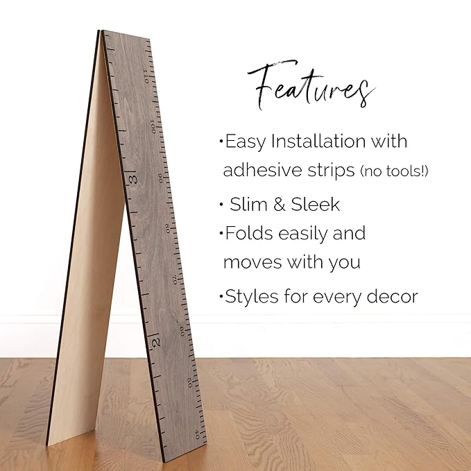 Growth Chart for Wall - Height Chart for Kids, Growth Chart for Kids, Measuring Board for Kids Height, Wooden Growth Chart for Wall, Height Measurement for Wall - Gray (63"x6.7")
